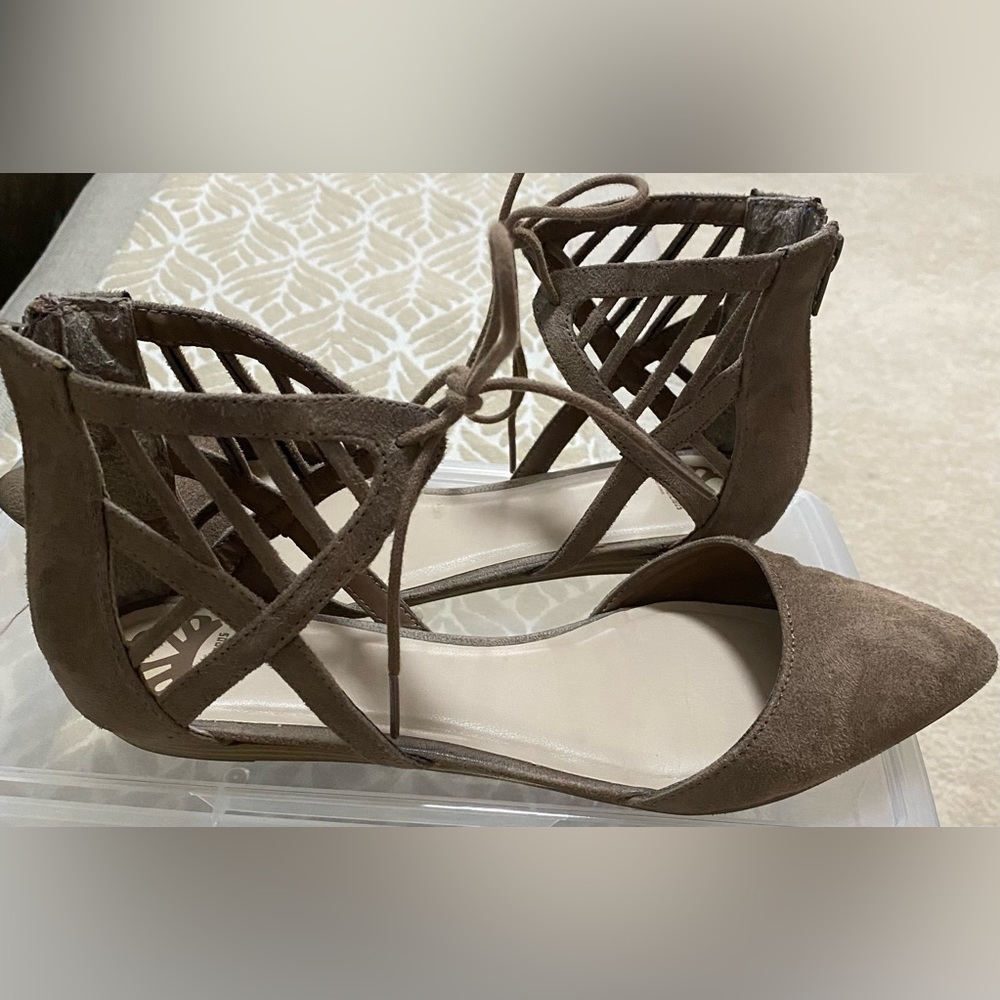 (Tan) Fergalicious by Fergie flats. Size 9 tie at ankle